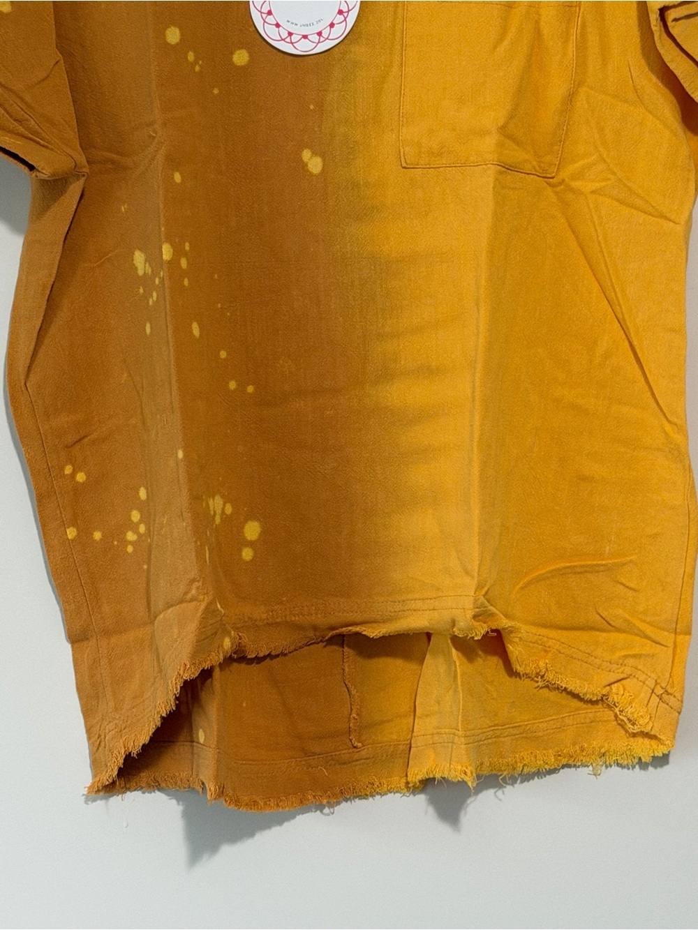 Umgee Mustard Yellow Cotton Linen Tee with Bleach-Splatter - Picture 4 of 7